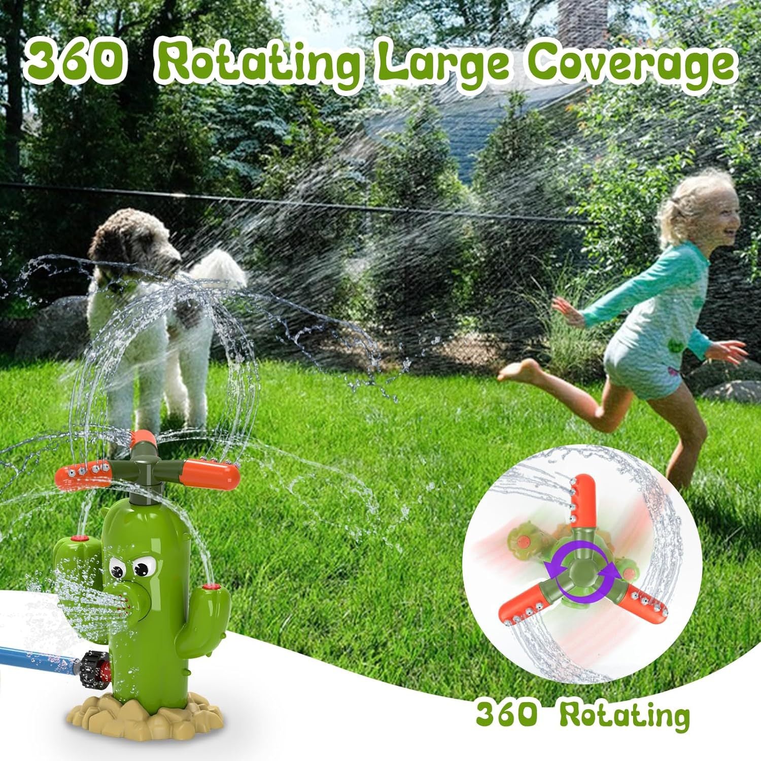 Outdoor water spray cactus rotary sprinkler automatic water spray patio garden water play toys