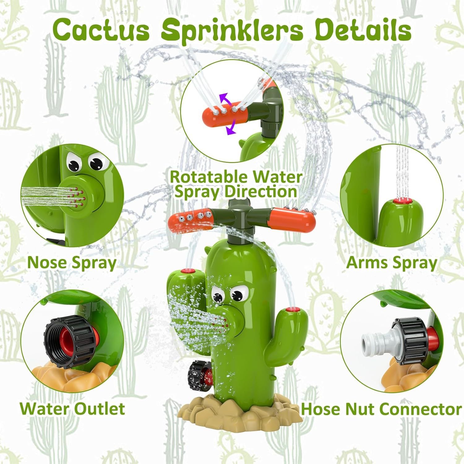 Outdoor water spray cactus rotary sprinkler automatic water spray patio garden water play toys