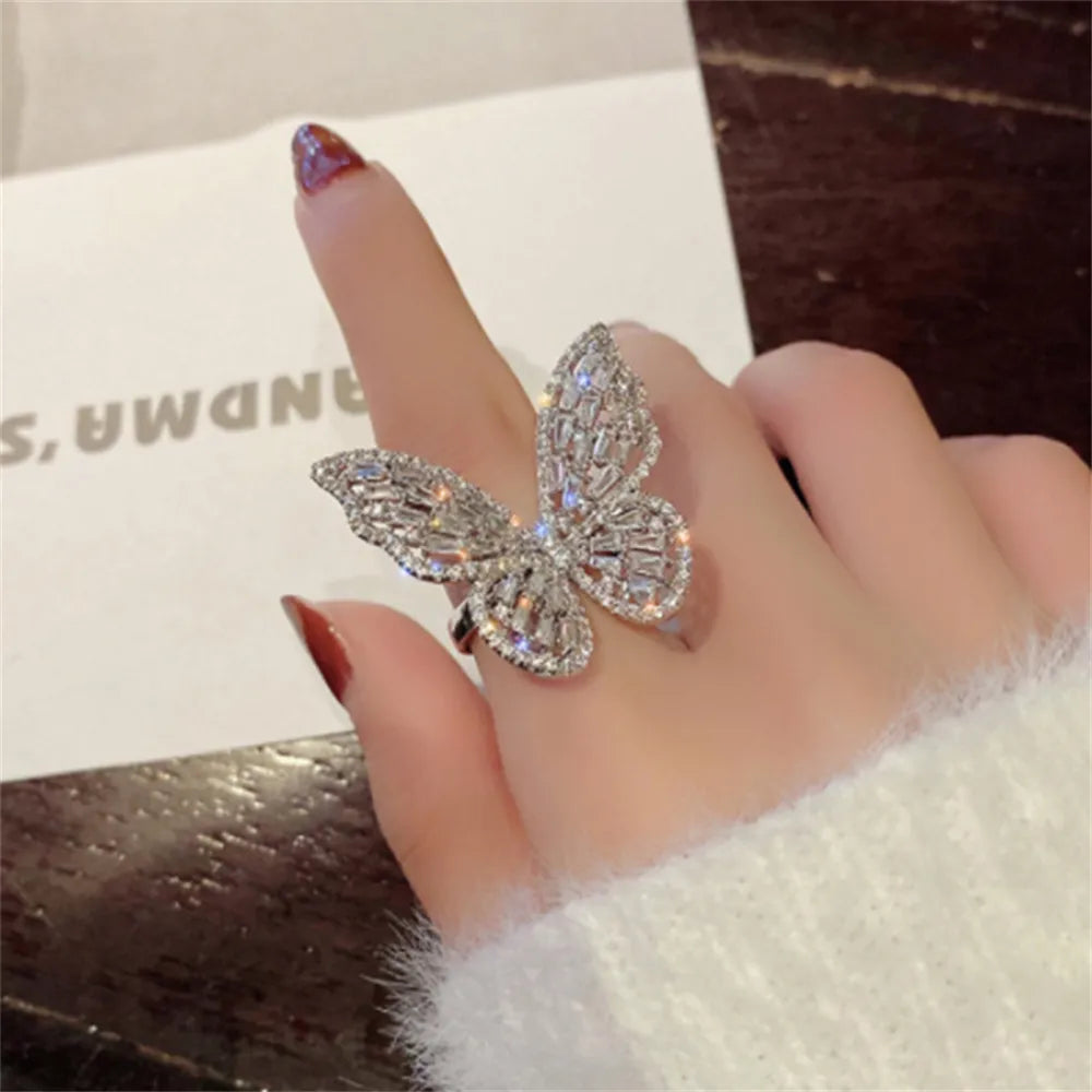 Shiny Rhinestone Butterfly Ring